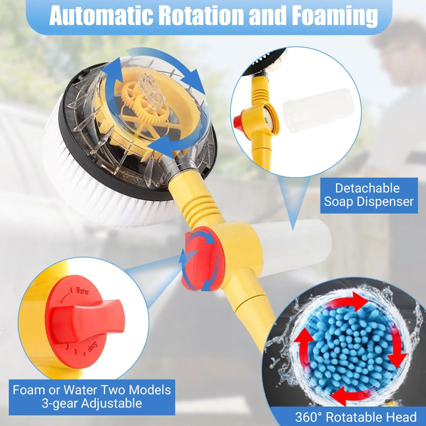 Car Wash Set 360 Degree Rotating Handle Detachable Telescopic Car Wash Brush With Soap Dispenser Suitable Car Yard Garden Pets