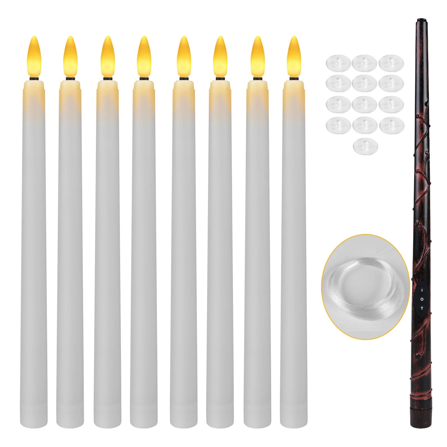 Floating LED Candles + Magic Wand Remote Flameless Flickering Party Ceiling Decor Gift