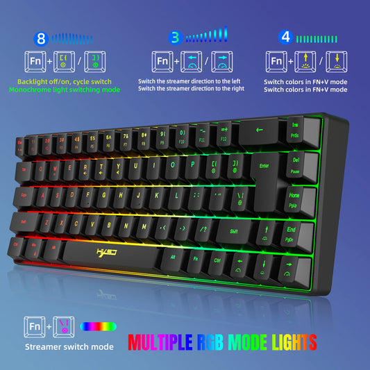 60% Gaming Keyboard,RGB Backlit Ultra Compact Mini 68 Key Wired Keyboard,Anti-Ghosting Keys, for Windows Laptops and PC