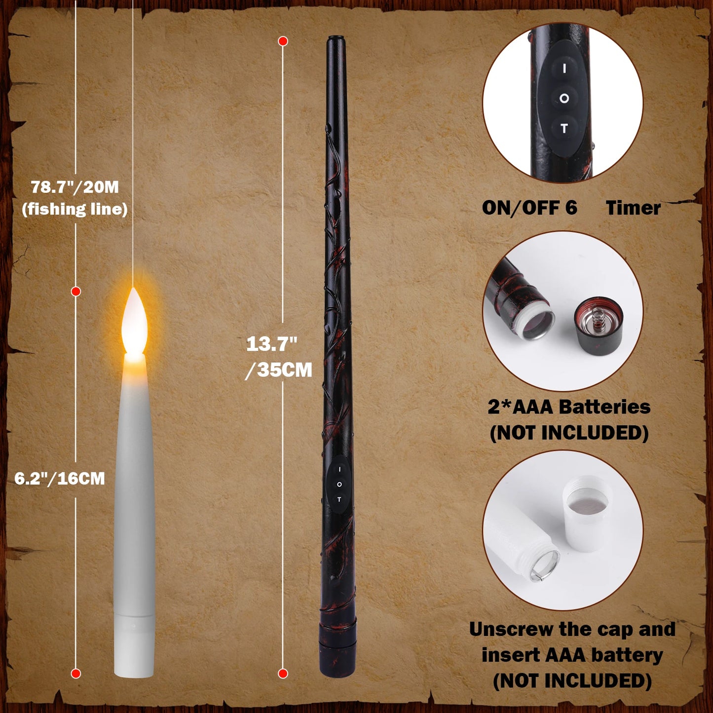 Floating LED Candles + Magic Wand Remote  Flameless Flickering  Party Ceiling Decor Gift