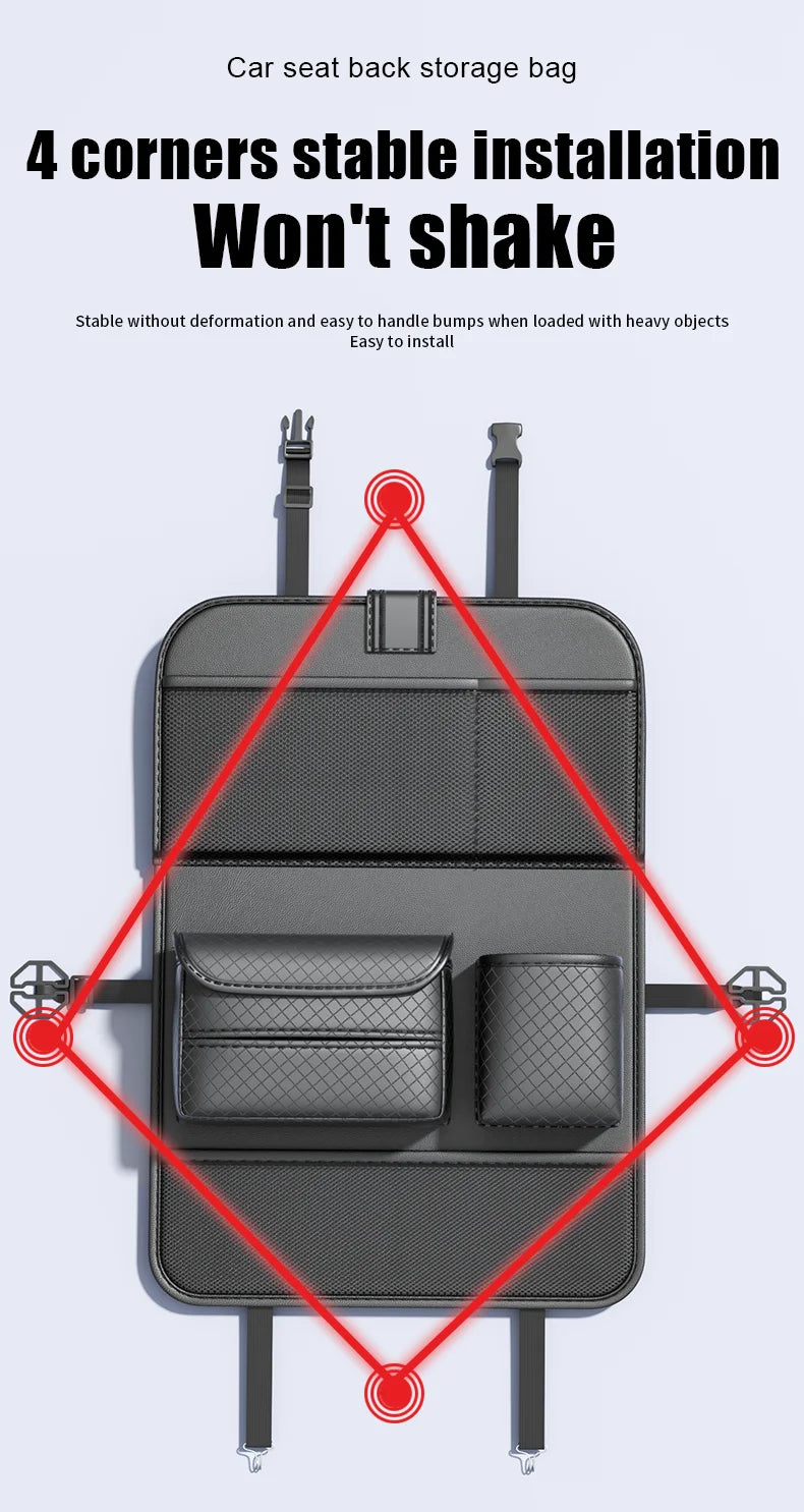 Car Seat Back Organizer w/ Foldable Tray Leather Storage Bag Travel Auto Accessory
