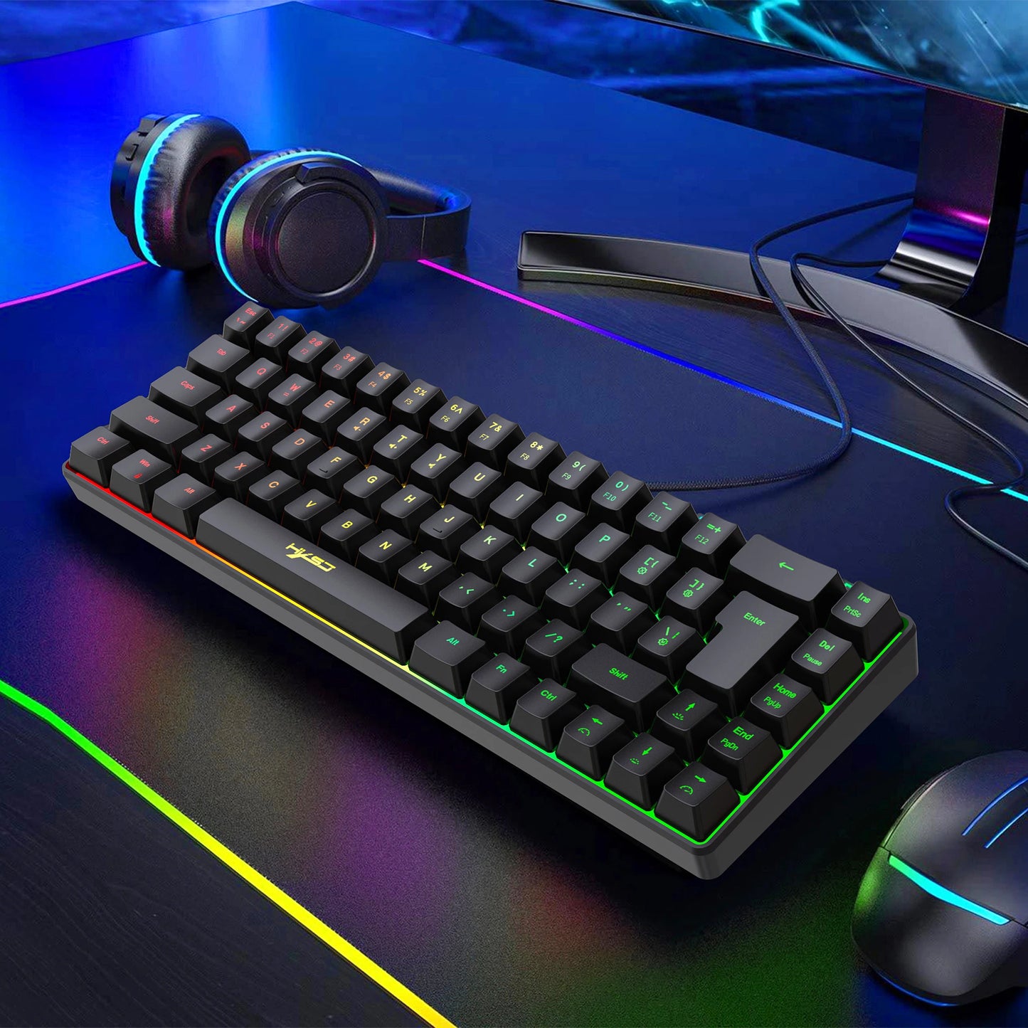 60% Gaming Keyboard,RGB Backlit Ultra Compact Mini 68 Key Wired Keyboard,Anti-Ghosting Keys, for Windows Laptops and PC