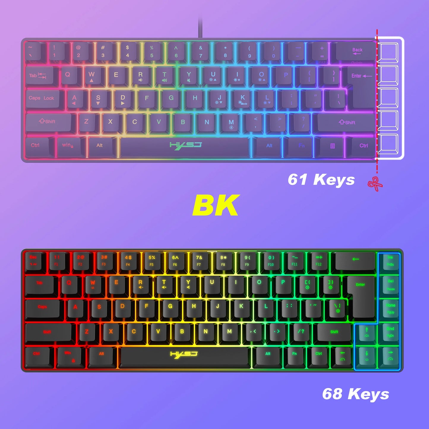 60% Gaming Keyboard,RGB Backlit Ultra Compact Mini 68 Key Wired Keyboard,Anti-Ghosting Keys, for Windows Laptops and PC