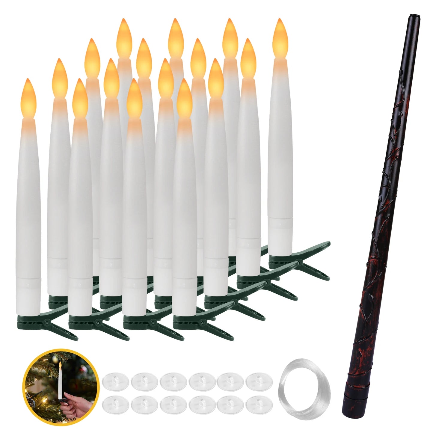 Floating LED Candles + Magic Wand Remote  Flameless Flickering  Party Ceiling Decor Gift