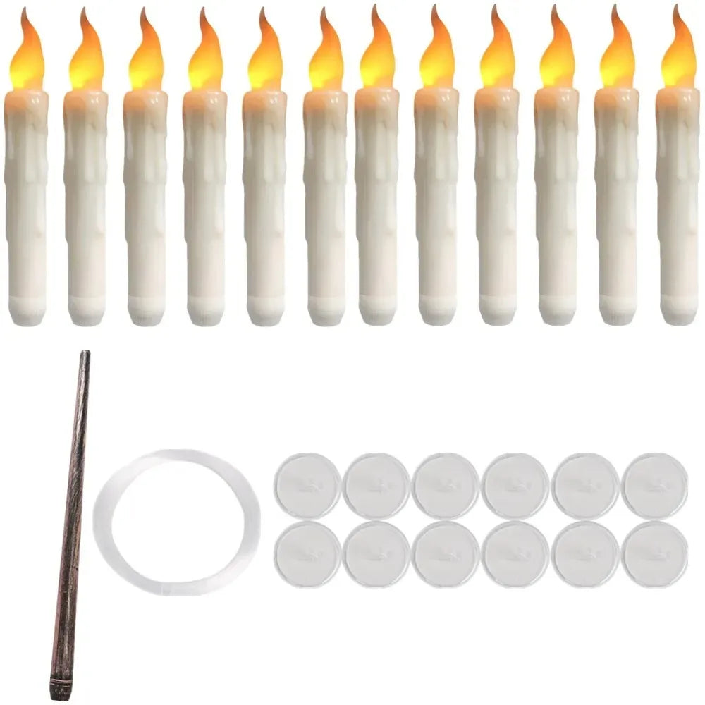 Floating LED Candles + Magic Wand Remote  Flameless Flickering  Party Ceiling Decor Gift