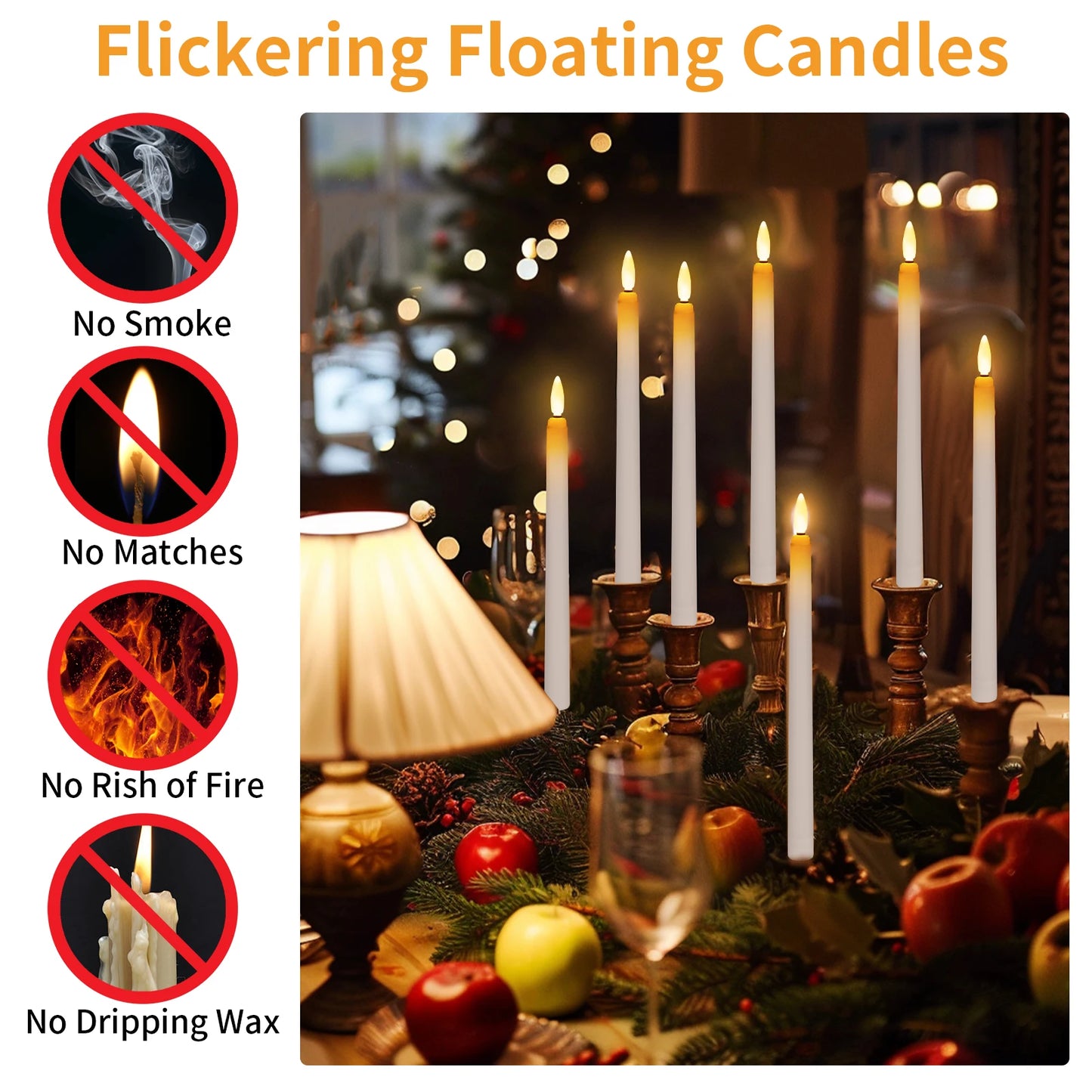 Floating LED Candles + Magic Wand Remote  Flameless Flickering  Party Ceiling Decor Gift