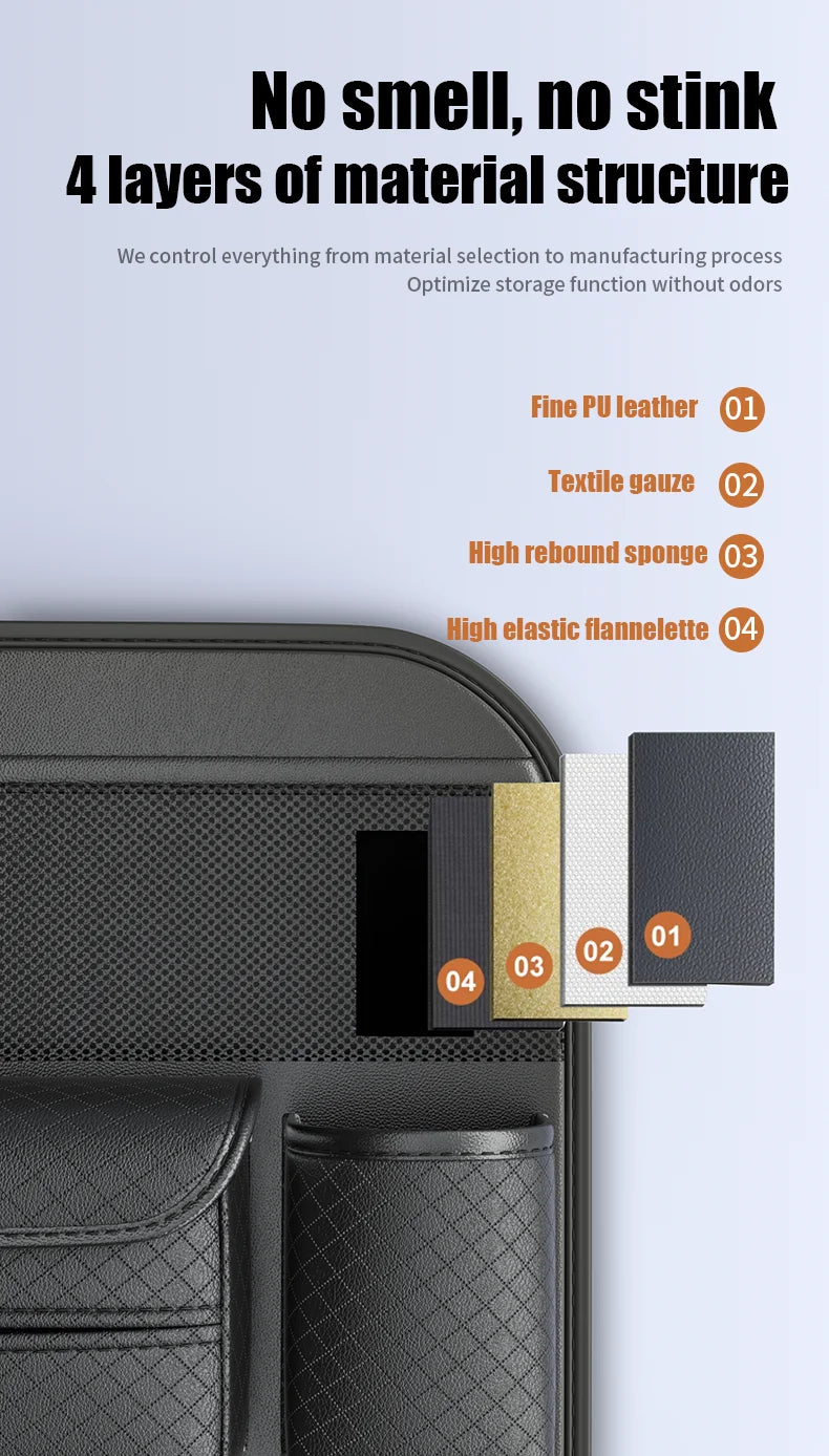 Car Seat Back Organizer w/ Foldable Tray Leather Storage Bag Travel Auto Accessory