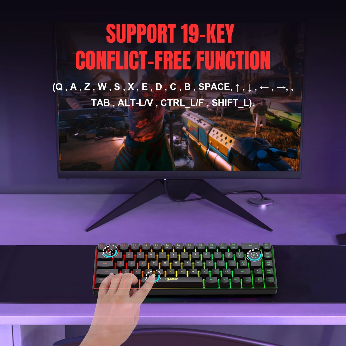 60% Gaming Keyboard,RGB Backlit Ultra Compact Mini 68 Key Wired Keyboard,Anti-Ghosting Keys, for Windows Laptops and PC