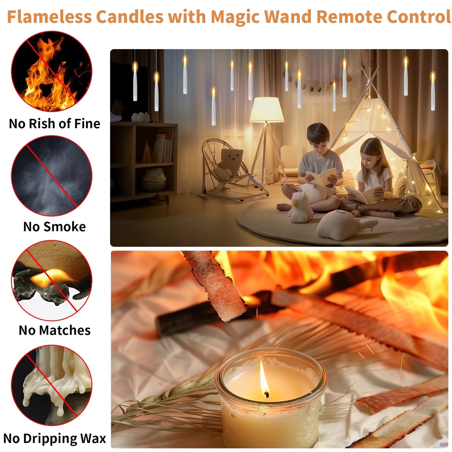 Floating LED Candles + Magic Wand Remote  Flameless Flickering  Party Ceiling Decor Gift