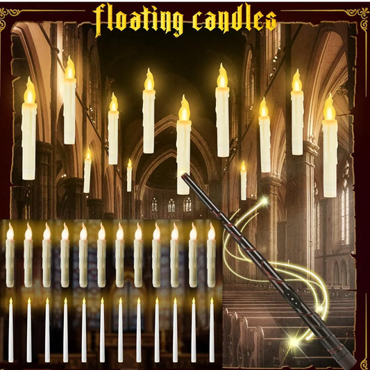 Floating LED Candles + Magic Wand Remote  Flameless Flickering  Party Ceiling Decor Gift