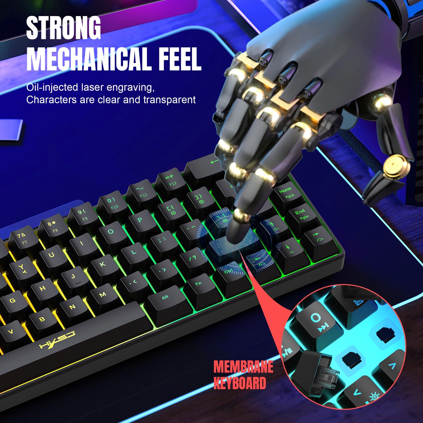 60% Gaming Keyboard,RGB Backlit Ultra Compact Mini 68 Key Wired Keyboard,Anti-Ghosting Keys, for Windows Laptops and PC