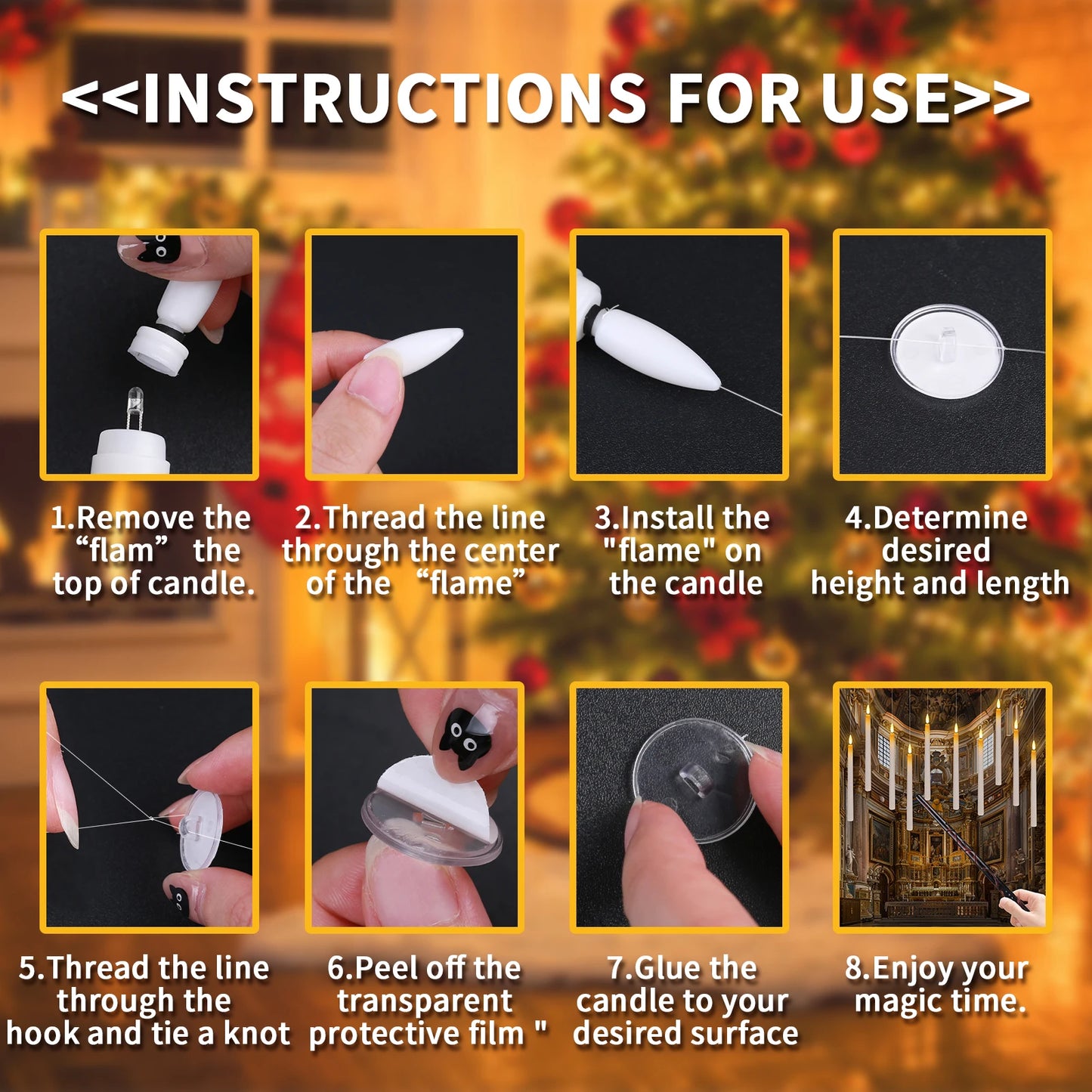 Floating LED Candles + Magic Wand Remote  Flameless Flickering  Party Ceiling Decor Gift