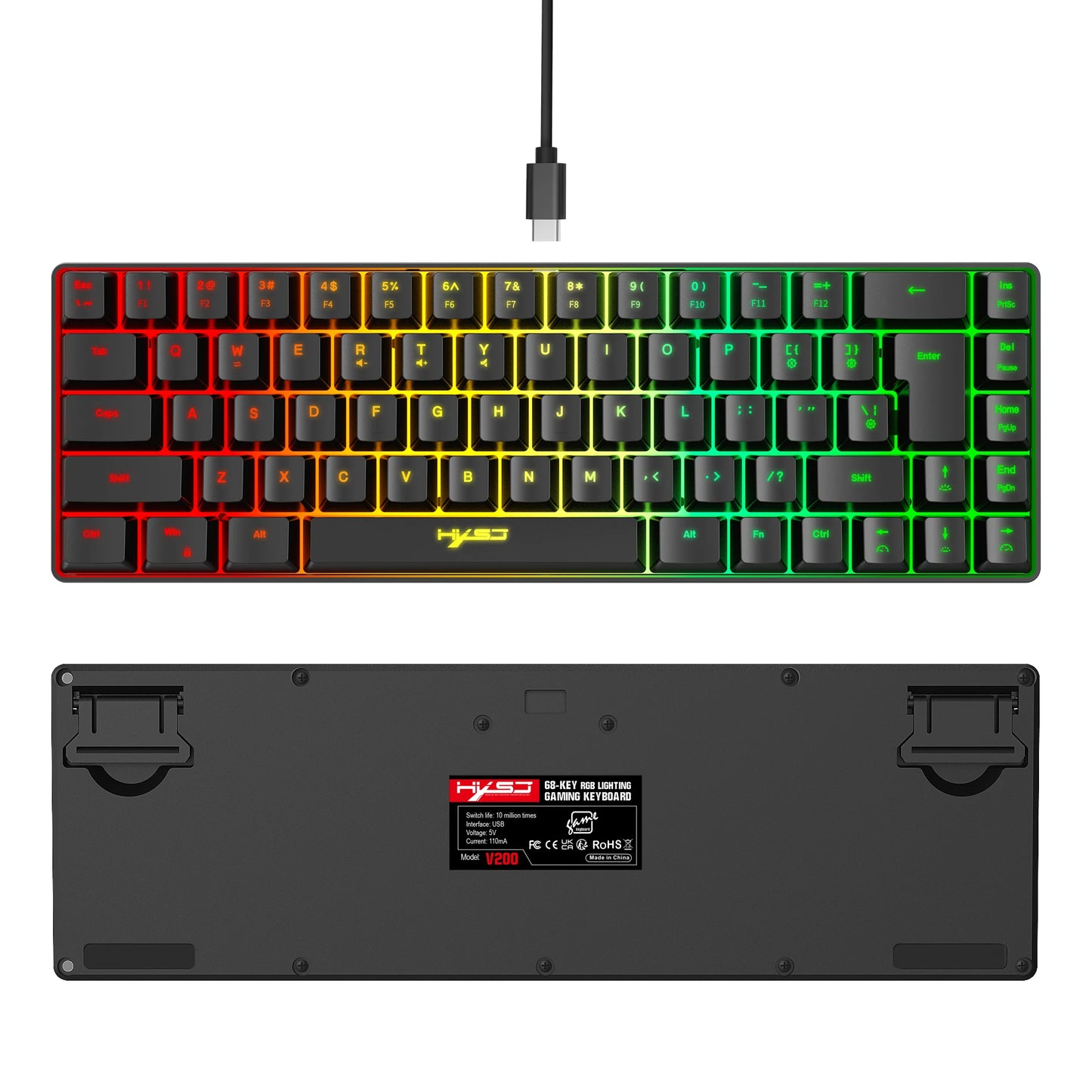 60% Gaming Keyboard,RGB Backlit Ultra Compact Mini 68 Key Wired Keyboard,Anti-Ghosting Keys, for Windows Laptops and PC