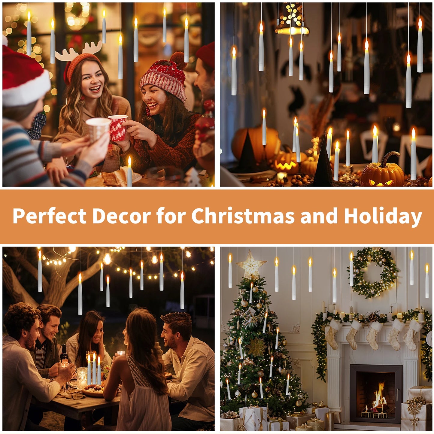 Floating LED Candles + Magic Wand Remote  Flameless Flickering  Party Ceiling Decor Gift