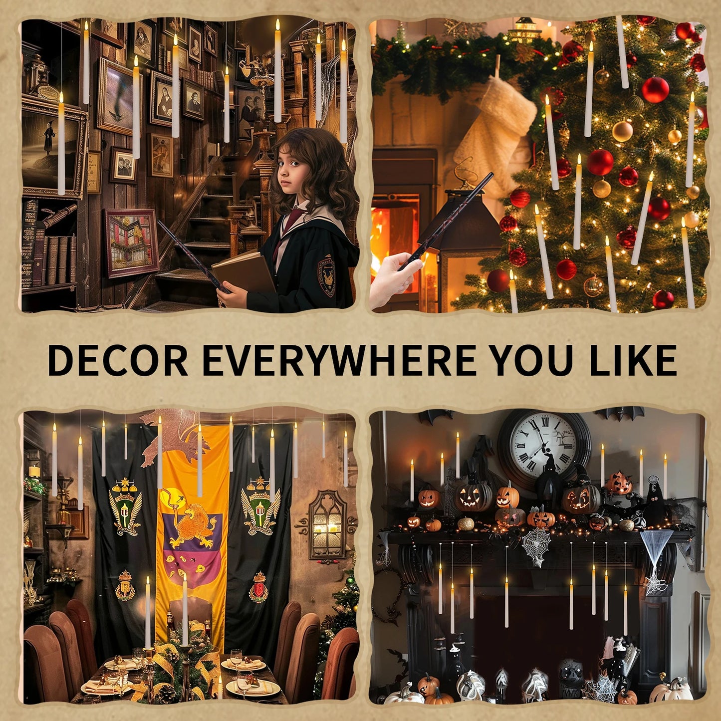 Floating LED Candles + Magic Wand Remote  Flameless Flickering  Party Ceiling Decor Gift