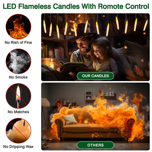 Floating LED Candles + Magic Wand Remote  Flameless Flickering  Party Ceiling Decor Gift